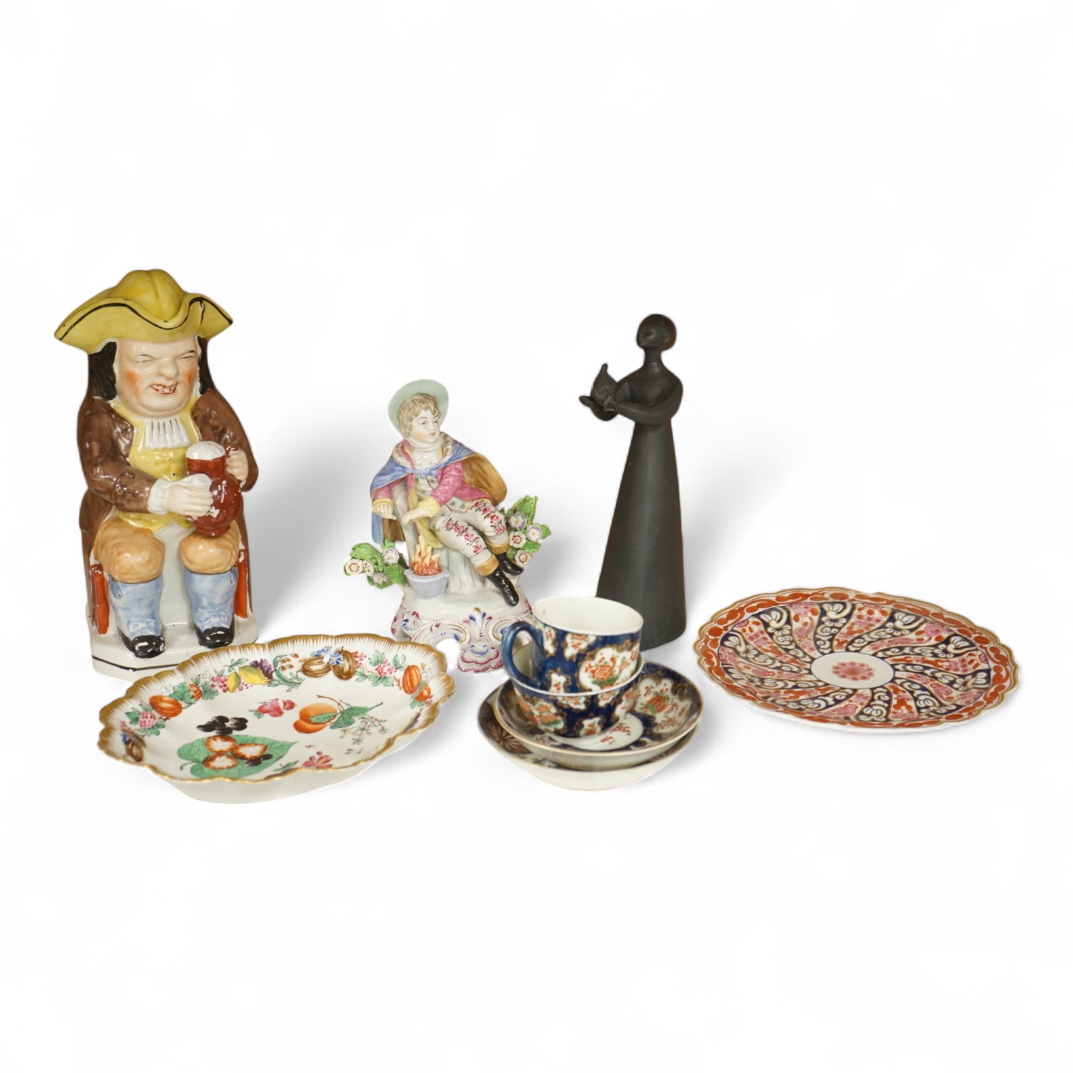 18th century and later ceramics to include first period Worcester, a Doulton ‘Peace’ figurine, Toby jug, etc